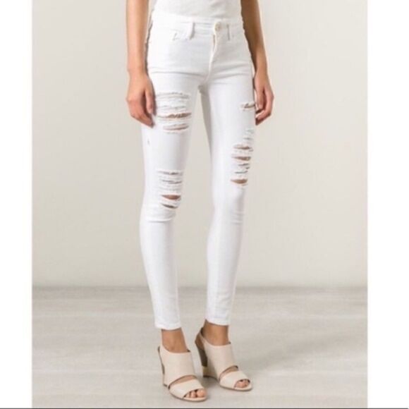 Frame Denim Denim - Frame Denim Le Skinny de Jeanne White Destroyed Women size 25